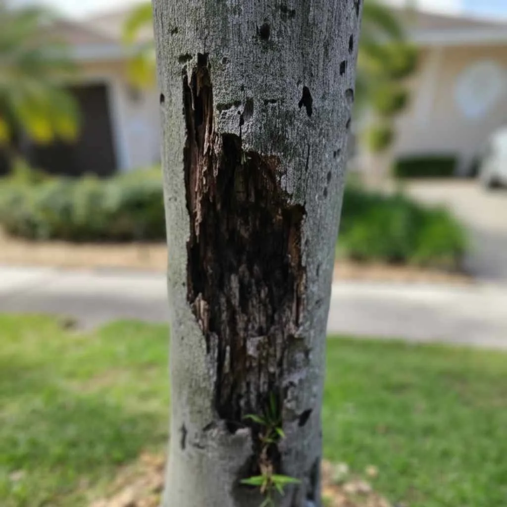 Tree trunk with visible crack