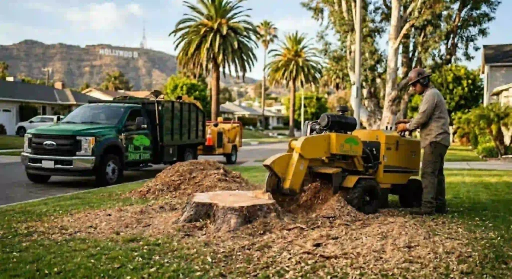 stump grinding machine in action