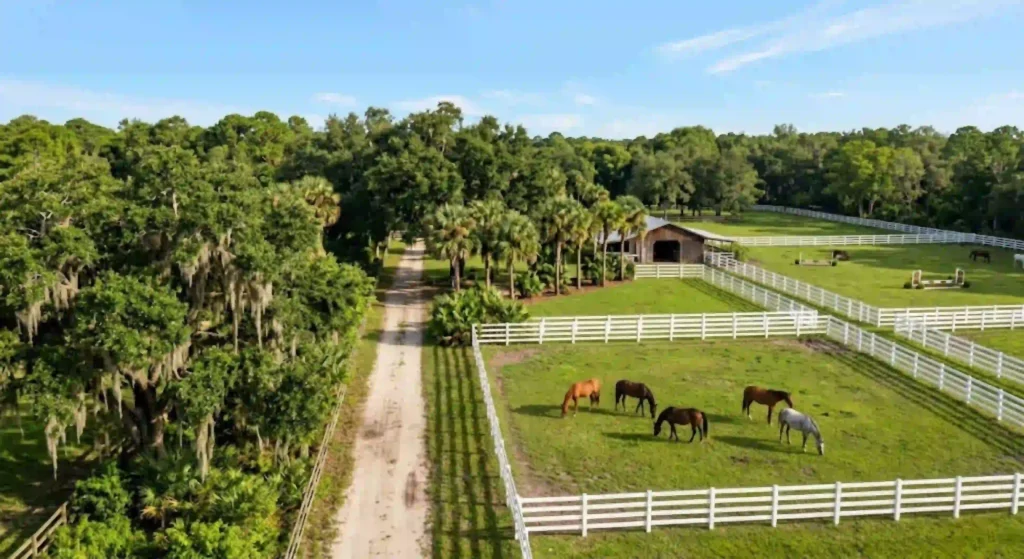 Healthy maintained trees surrounding equestrian property in Davie Florida