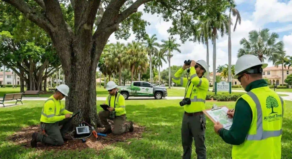 Professional tree risk assessment being performed in Boca Raton