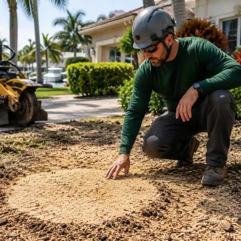 Certified arborist providing professional stump grinding services in Fort Lauderdale.