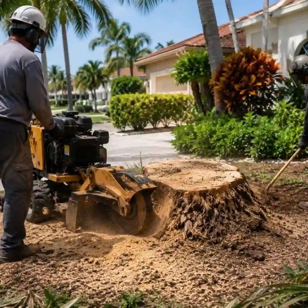 Professional palm tree stump grinding in Fort Lauderdale FL.