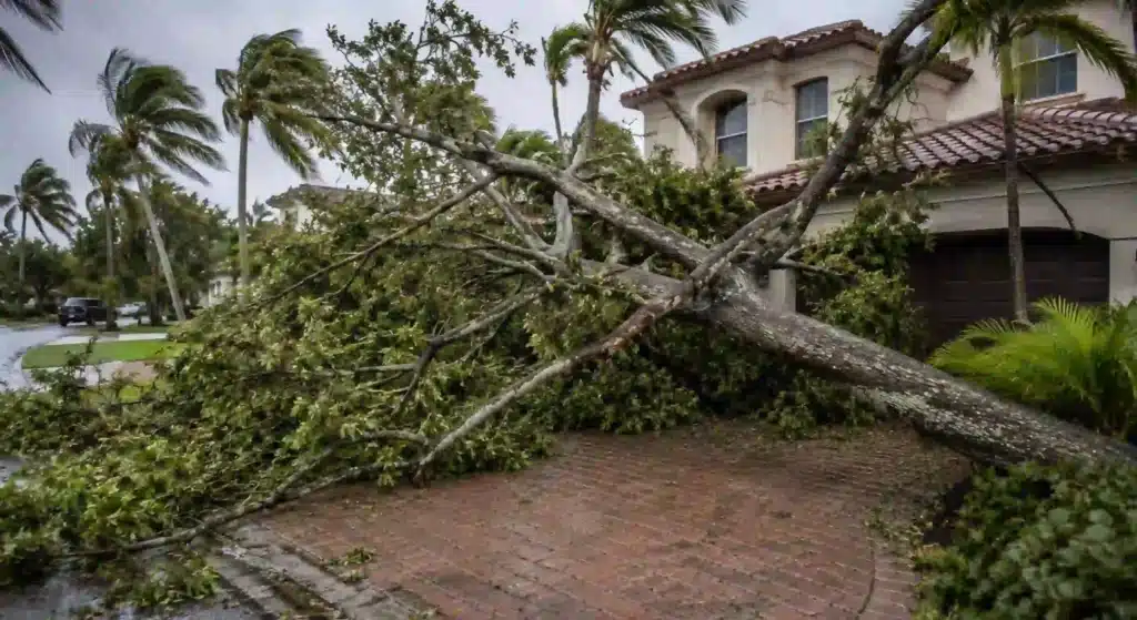 Storm-damaged tree requiring emergency cleanup in Fort Lauderdale