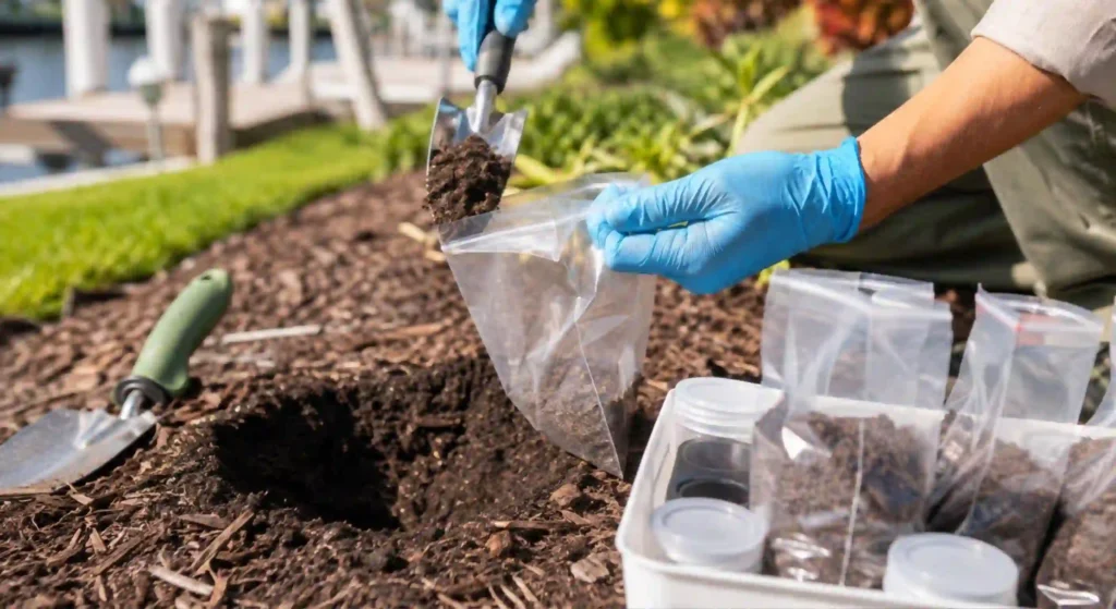 Soil samples collected for professional analysis from a Fort Lauderdale landscape
