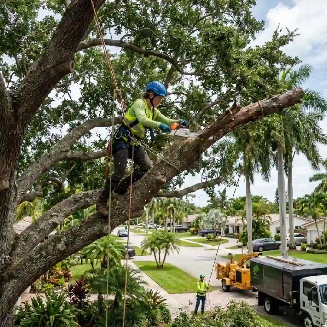Professional tree pruning for hurricane preparation in Hollywood Florida