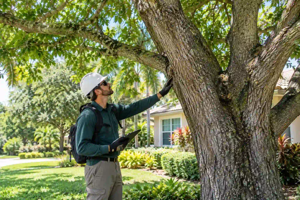 Professional tree trimming assessment for a mature tree in Parkland, Florida.